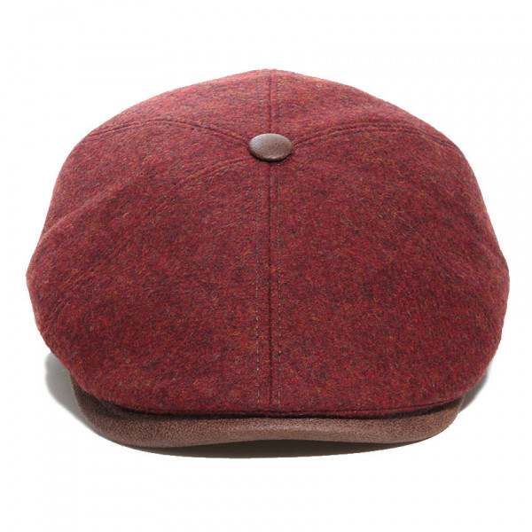 casquette 6 pans en laine vierge bordeaux avec bouton