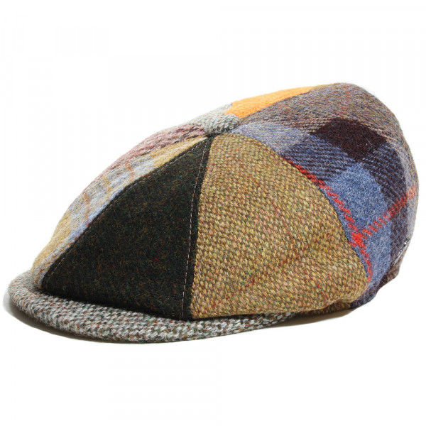 Profil de casquette gavroche en patchwork Harris Tweed