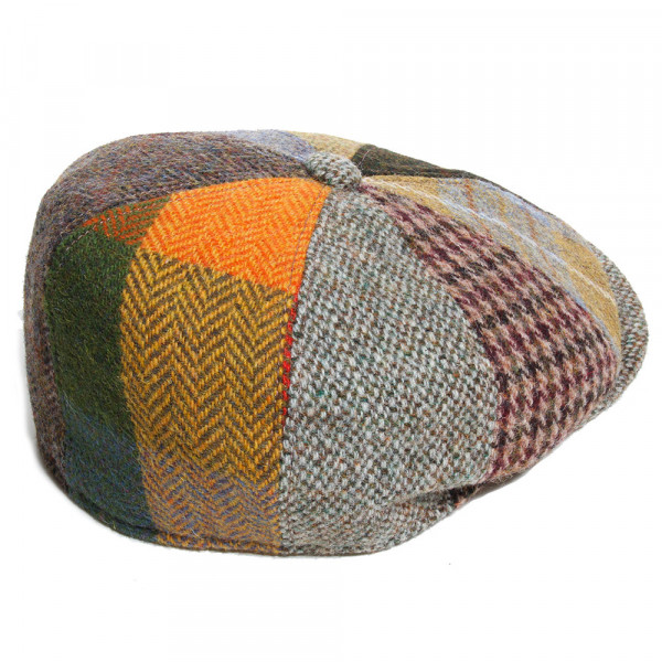 Détail des pans en Harris Tweed sur casquette gavroche