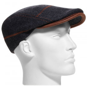 casquette pure laine coloris noir surpiqué orange
