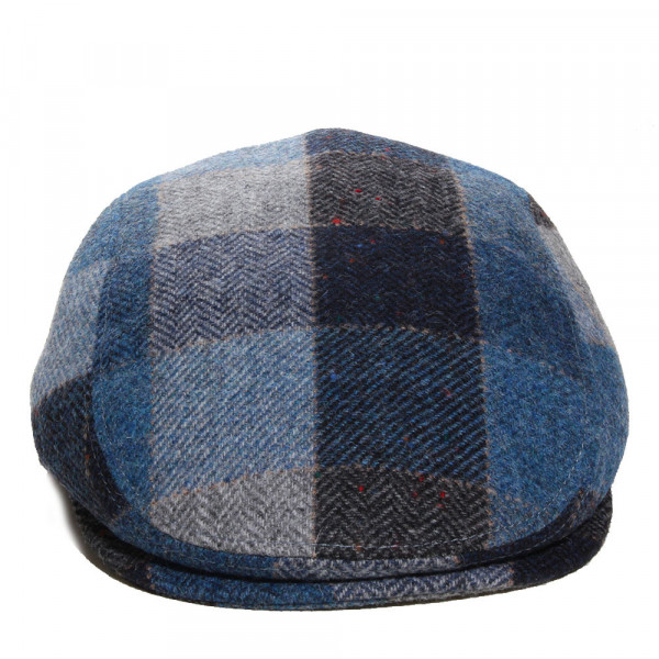 casquette plate Harris Tweed à carreaux bleu