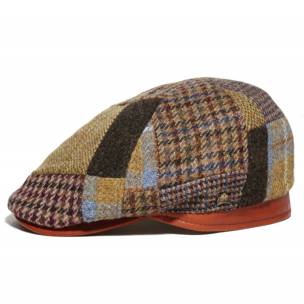 Profil de casquette Gatsby en patchwork Harris Tweed