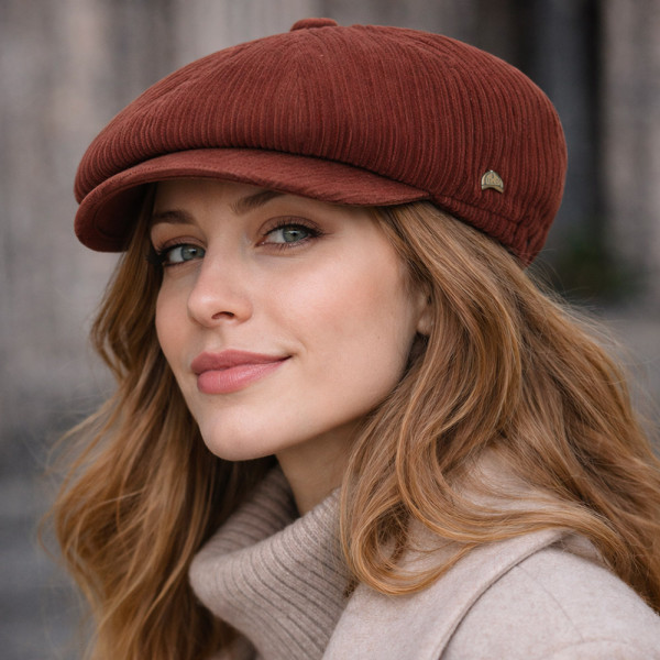 Casquette gavroche femme en velours brique portée – Hats & Brothers
