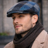 Casquette plate Harris Tweed à carreaux bleus portée – Hats & Brothers