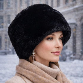 Toque femme noire portée en tenue d hiver élégante