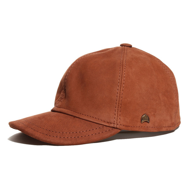 Casquette baseball en cuir cognac vue de profil