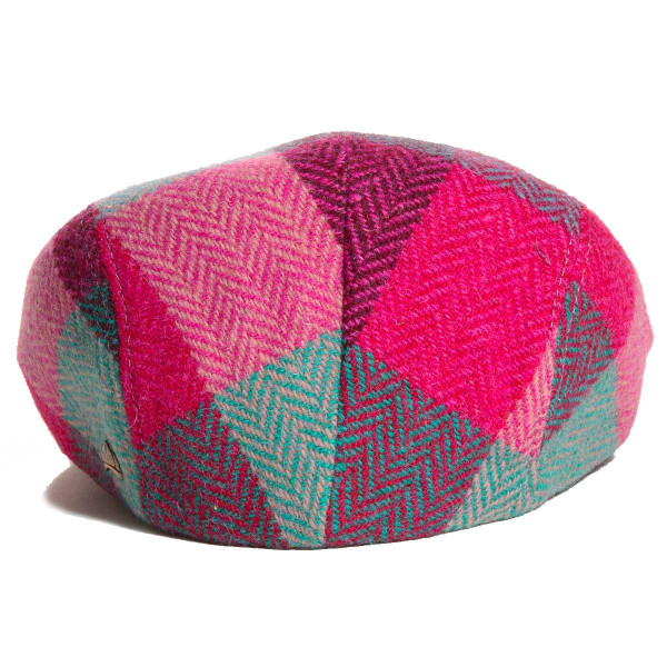 Vue arrière de la casquette plate Harris Tweed patchwork
