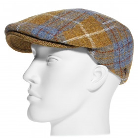Casquette anglaise Harris Tweed moutarde bleu portée