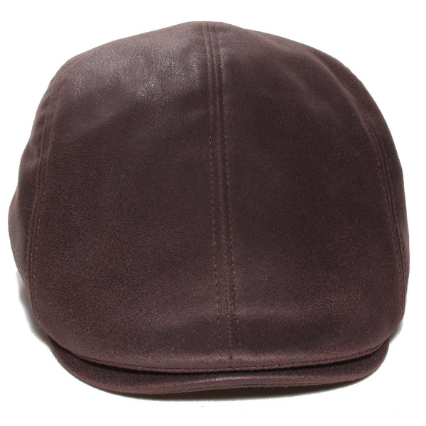 Vue de dessus de la casquette plate en simili cuir marron