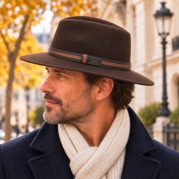 Homme portant le chapeau Traveller Bailey Brandt marron Walnut en laine Lanolux®