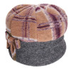 Casquette gavroche femme en laine camel et prune portée