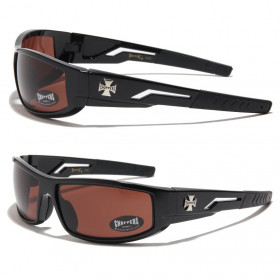 Lunette de soleil pro Biker noir et logo chromé croix de Malte