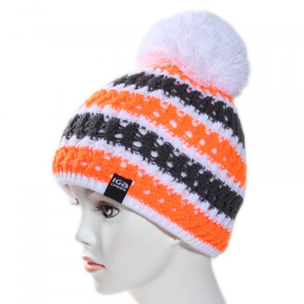 bonnet de ski orange pompon blanc
