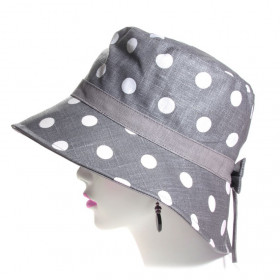 chapeau gris pois blanc