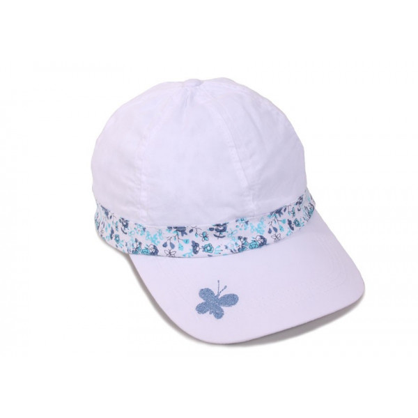 Casquette enfant blanche fleurs bleu
