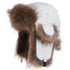 chapka cuir blanc et fourrure raton laveur