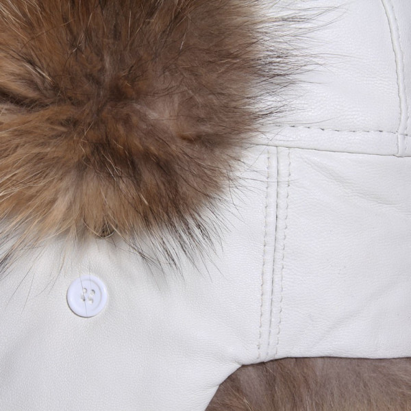 chapka cuir blanc et fourrure raton laveur