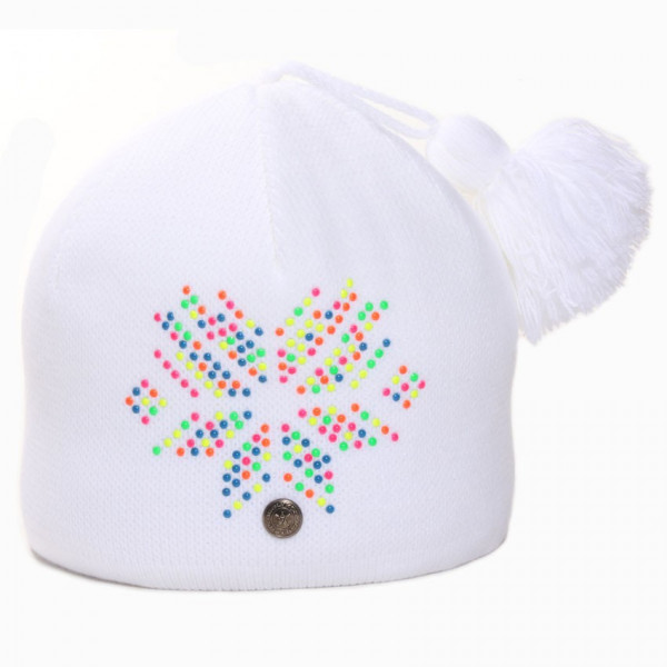 bonnet pompon avec perles colorées