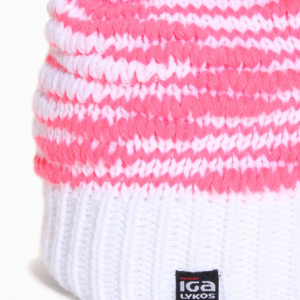 Bonnet ski laine blanc et rose fluo - IGALYKOS - proko