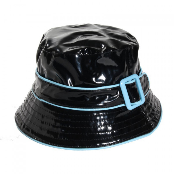 bob de pluie ciré noir et turquoise