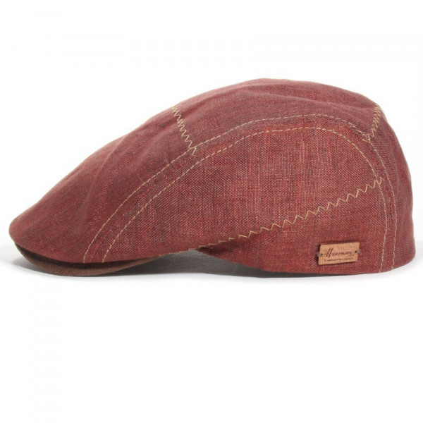 casquette plate en lin bordeaux surpiqué
