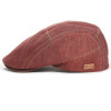 casquette plate en lin bordeaux surpiqué