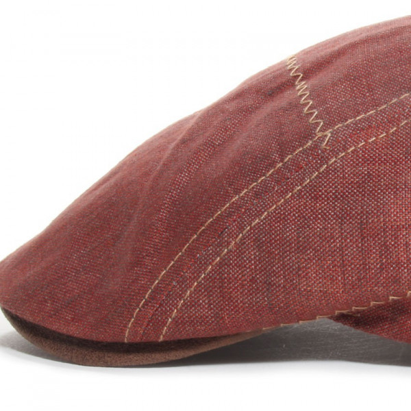 casquette plate en lin bordeaux surpiqué