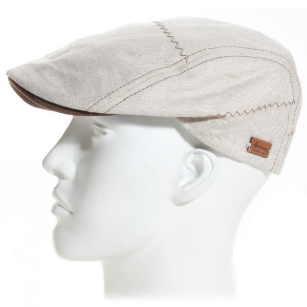 casquette plate lin beige surpiquée