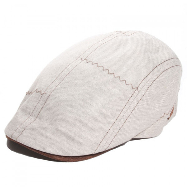 casquette plate lin beige surpiquée