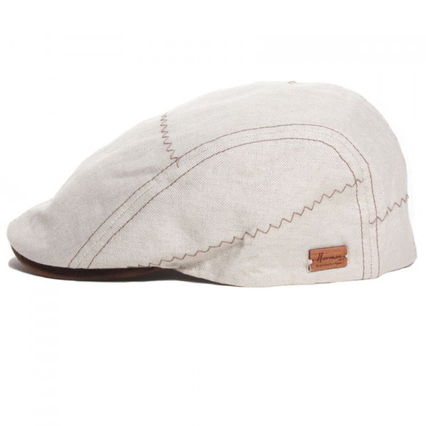 casquette plate lin beige surpiquée