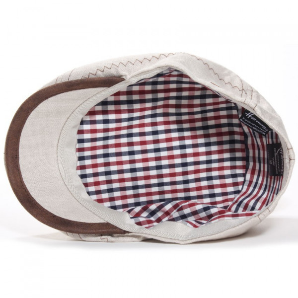 casquette plate lin beige surpiquée doublée coton
