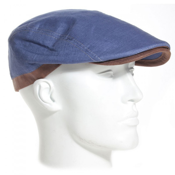 casquette plate en li bleu et visière gansée