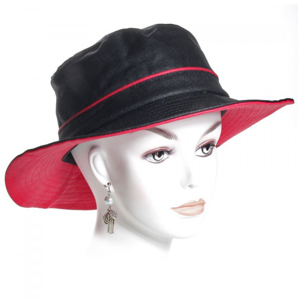 chapeau de pluie lin noir et rouge