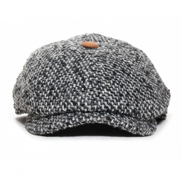 casquette gavroche laine tweed gris bouton marron