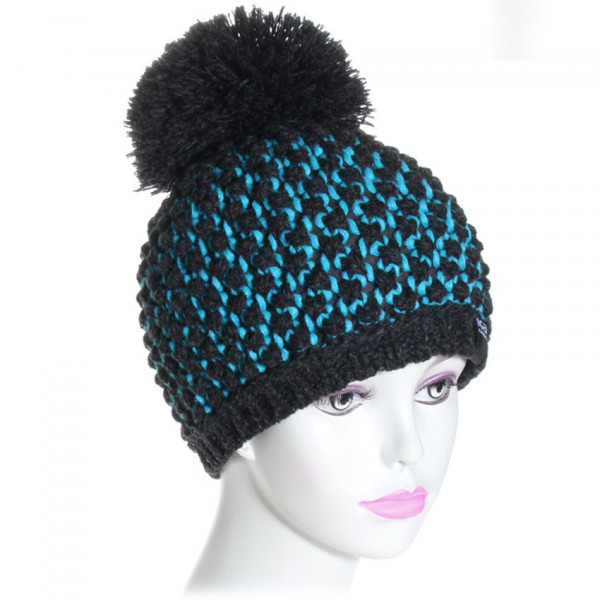 bonnet pompon noir et turquoise