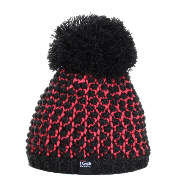 bonnet pompon laine coloris noir et fushia