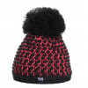 bonnet pompon laine coloris noir et fushia