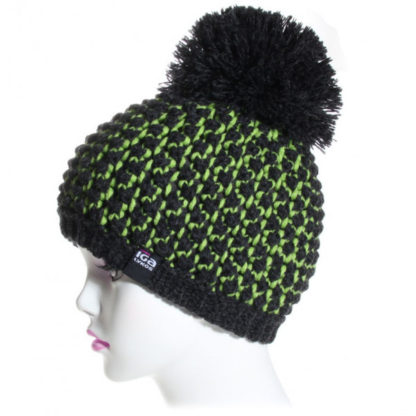 bonnet pompon noir et anis