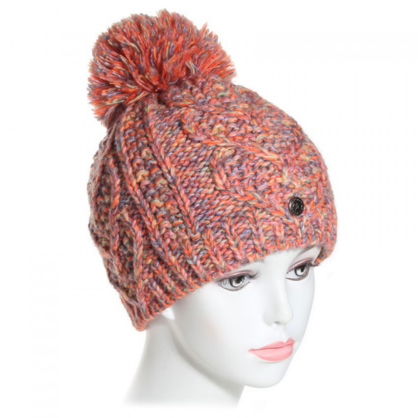 bonnet pompon orange muticolore