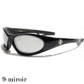 lunette de soleil verre miroir vision grise monture noir brillant