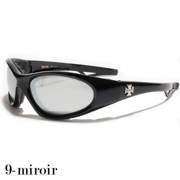lunette de soleil verre miroir vision grise monture noir brillant