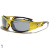 lunette de soleil vision grise monture jaune et logo croix de Malte