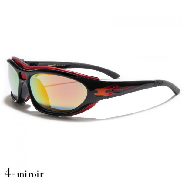 lunettes de soleil verre miroir coloré vision bleu monture noir et rouge