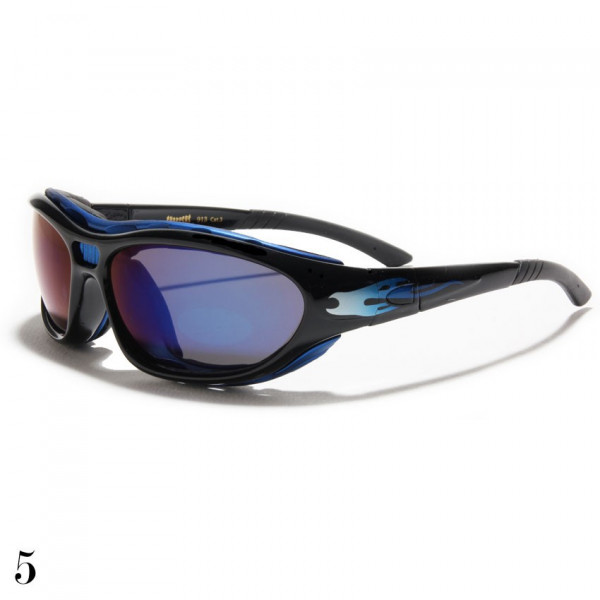 lunettes de soleil verre miroir bleuté vision grise monture noir et bleu
