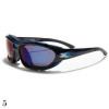 lunettes de soleil verre miroir bleuté vision grise monture noir et bleu