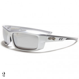 lunettes de soleil monture grise argent et verres miroirs