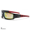 lunettes de soleil verre coloré vision bleu monture noir et rouge