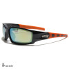 lunettes de soleil verre miroir coloré vision grise monture noir et orange