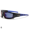lunettes de soleil verre coloré vision grise monture noir et bleu