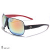 lunettes de soleil lentilles miroirs colorés vision bleu monture noir et rouge